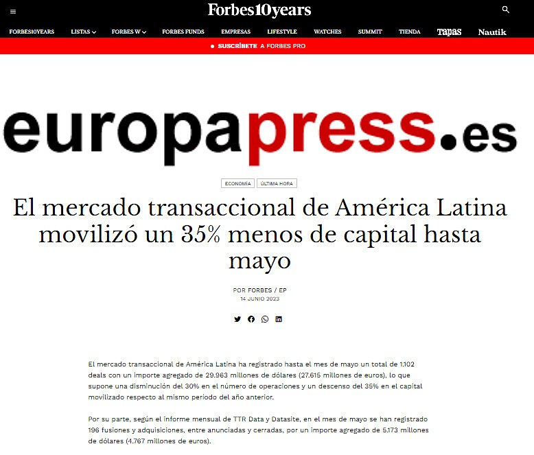 El mercado transaccional de Amrica Latina moviliz un 35% menos de capital hasta mayo